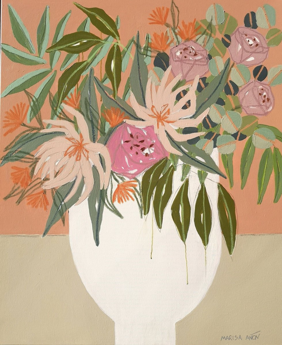 Still Life Painting By Marisa Anon, 24 X 29", Flowers For Valencia Iii, Original Artwork