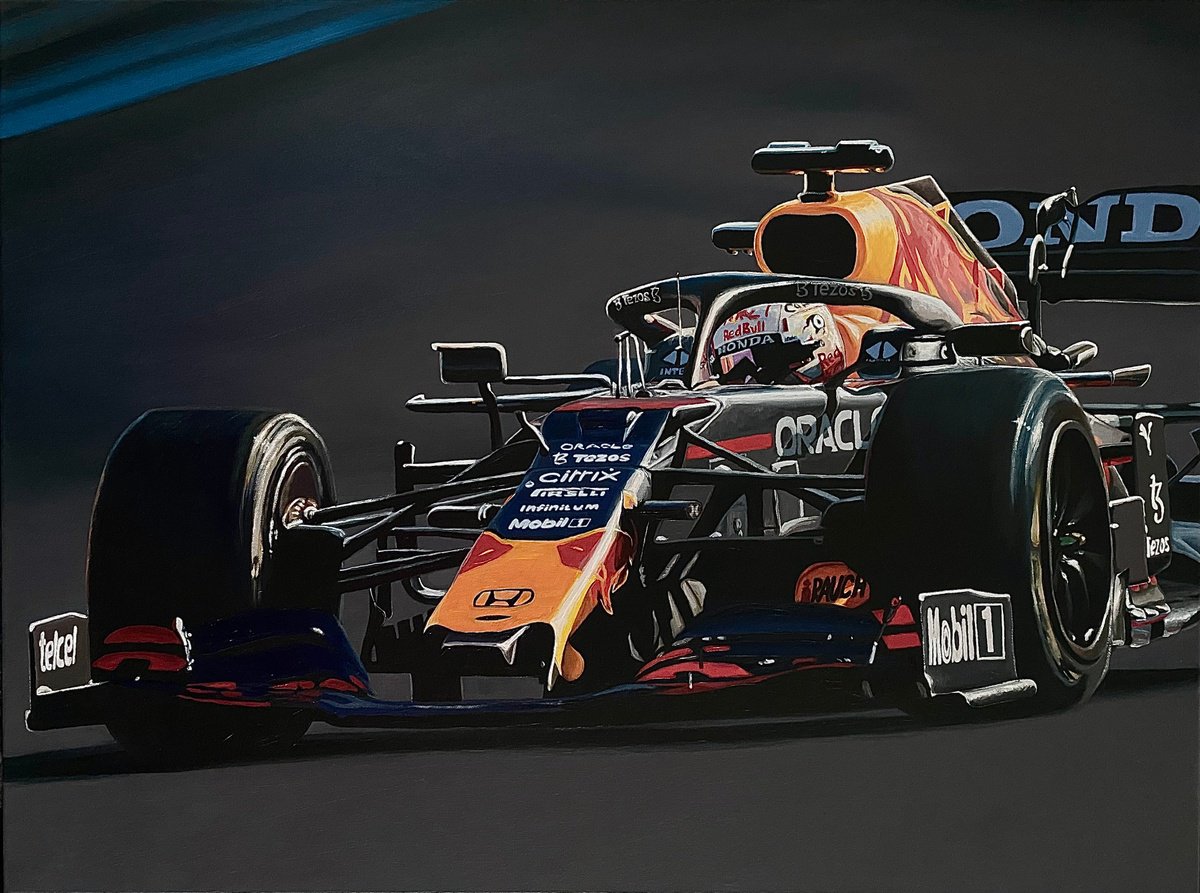 Photorealistic Transport Oil Painting By Elena Adele Dmitrenko, 32 X 24, Max Verstappen Formula 1, Original Artwork