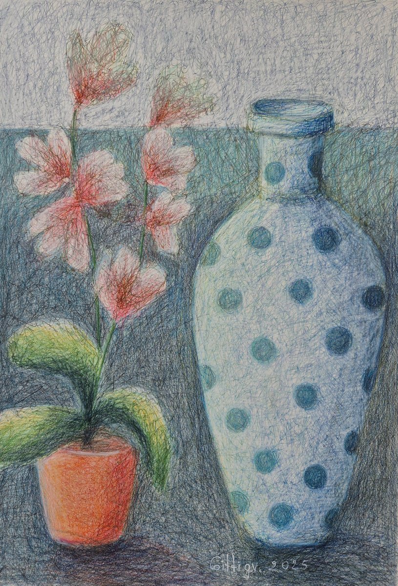 Impressionistic Botanical Drawing By Gitti Gv, 14 X 20, Blooming White, Original Artwork