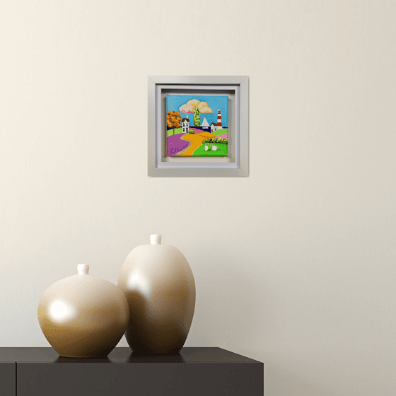 framed folk art sheep canvas painting