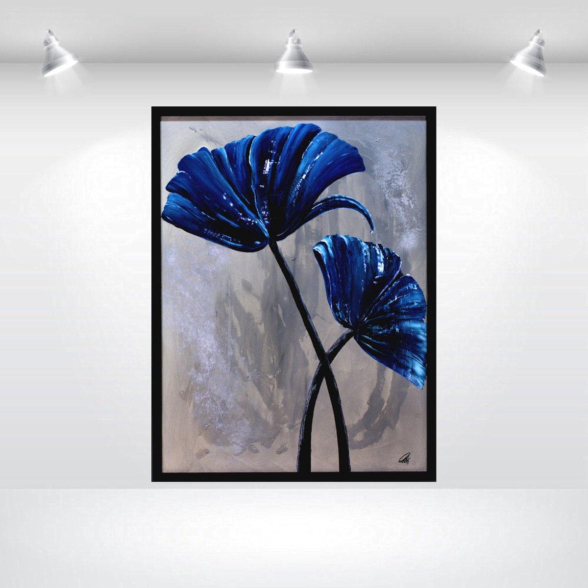 Abstract Botanical Acrylic Painting By Edelgard Schroer, 25 X 33, Midnight Elegance, Original Artwork