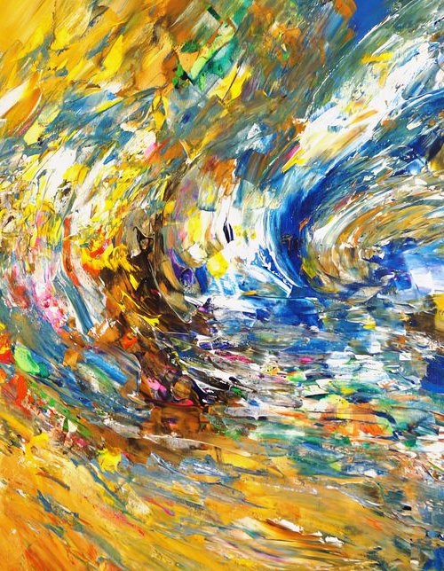 Yellow And Blue Abstraction L 1 by Peter Nottrott