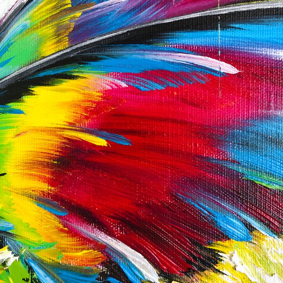 RAINBOW FLIGHT - Fabulous bird. Soaring bird. Fantastic hummingbird. Very Peri. Magic wings. Abstraction. Juicy colors.