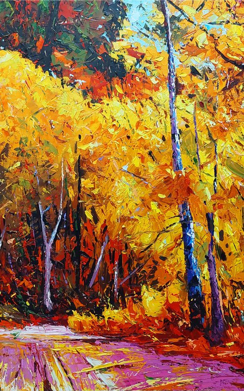 Autumn in a forest  (120x80cm, oil painting, ready to hang) by Andranik Harutyunyan