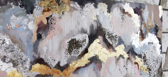 Gold foil abstract painting, Textured painting