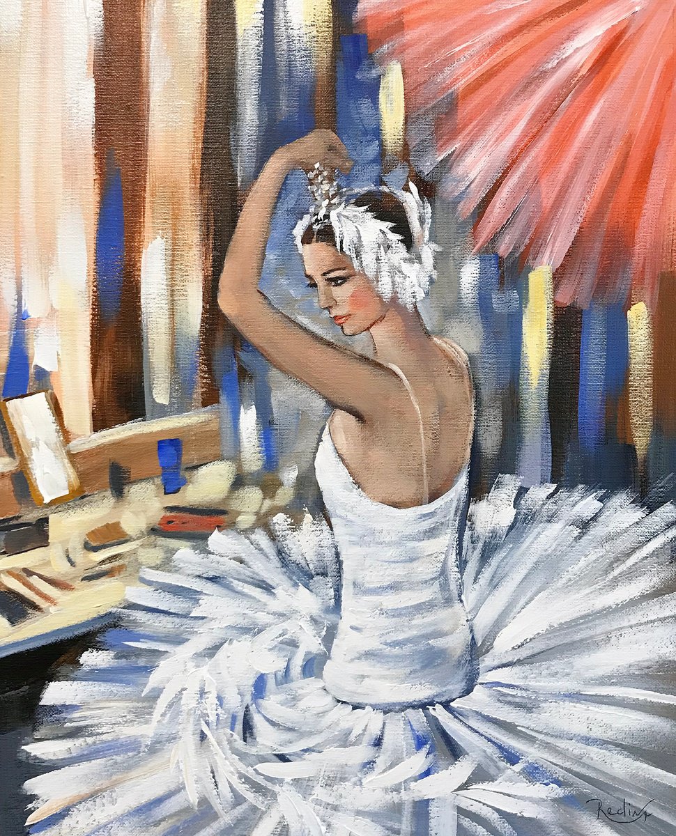 Impressionistic Portrait Acrylic Painting By Irina Redine, 16 X 20, Ballerina In The Dressing Room, Original Artwork
