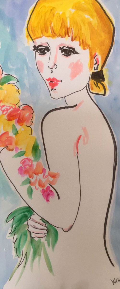 Nude With Bouquet by Holly Wojahn