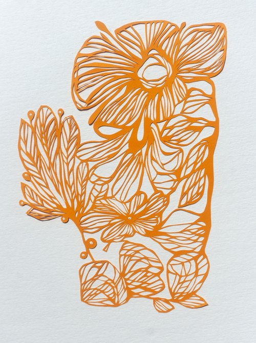 Orange Fall flowers paper art by ESylvia