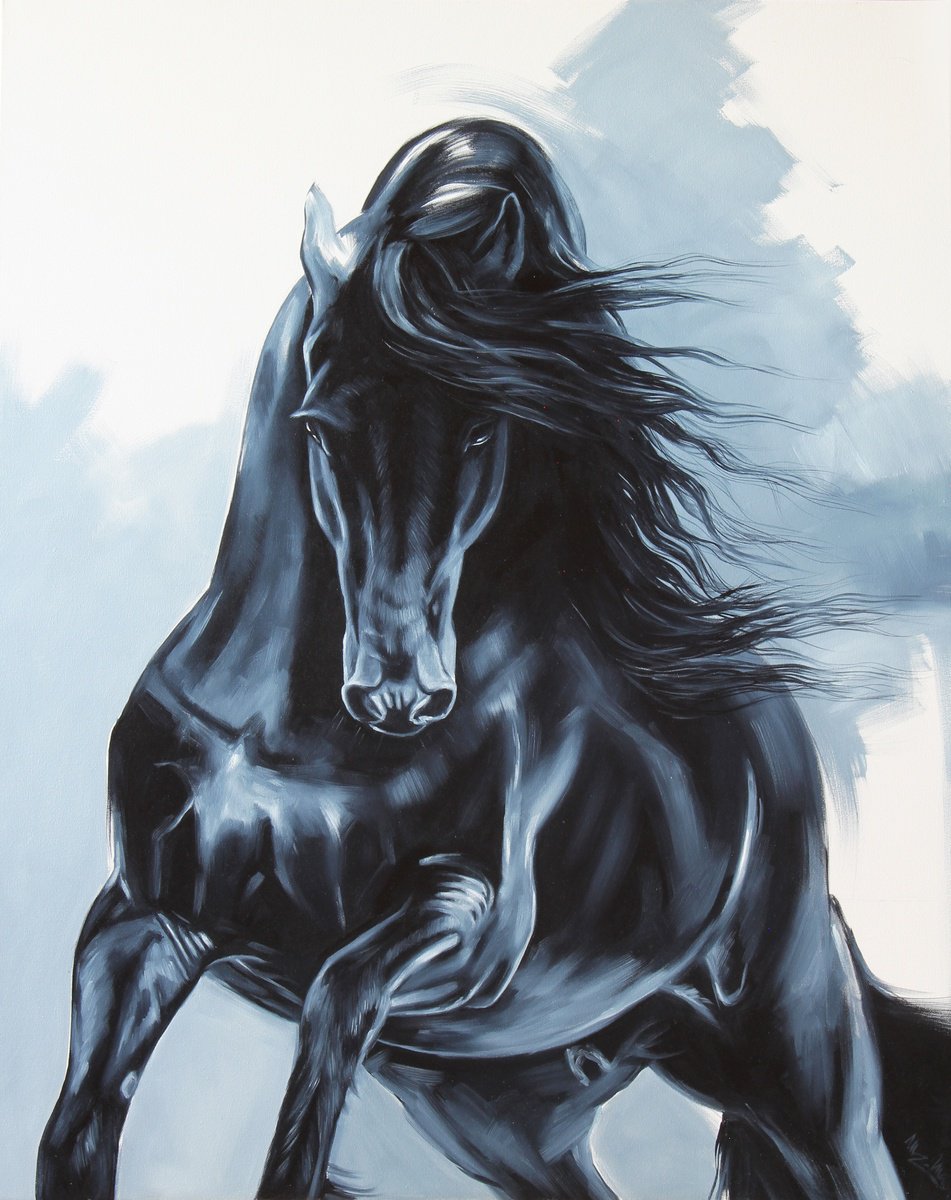 Expressive Animal Oil Painting By Marie Madej, 31 X 39", Friesian, Original Artwork