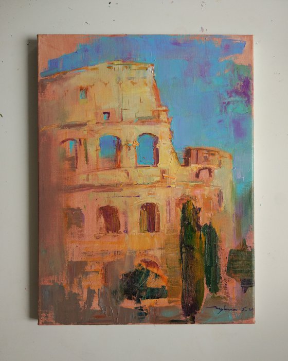 Roman Holiday Series . Colosseum .Original plein air oil painting .