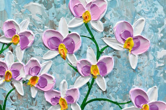 Violet Orchid - Impressionist Flower Painting, Palette Knife Art