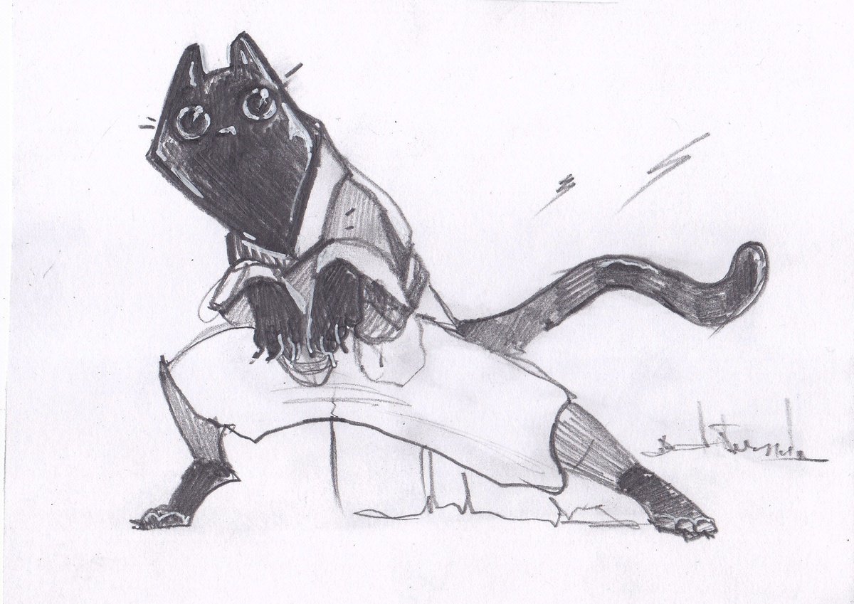 Animal Drawing By Anastasia Terskih, 6 X 4, Samurai Cat, Original Artwork