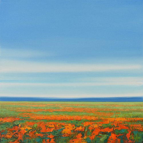 Orange Flowers - Vibrant Colorful Flower Field by Suzanne Vaughan