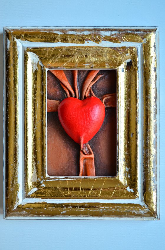 Lovers Heart 25 - Original Framed Leather Sculpture Painting Perfect for Gift
