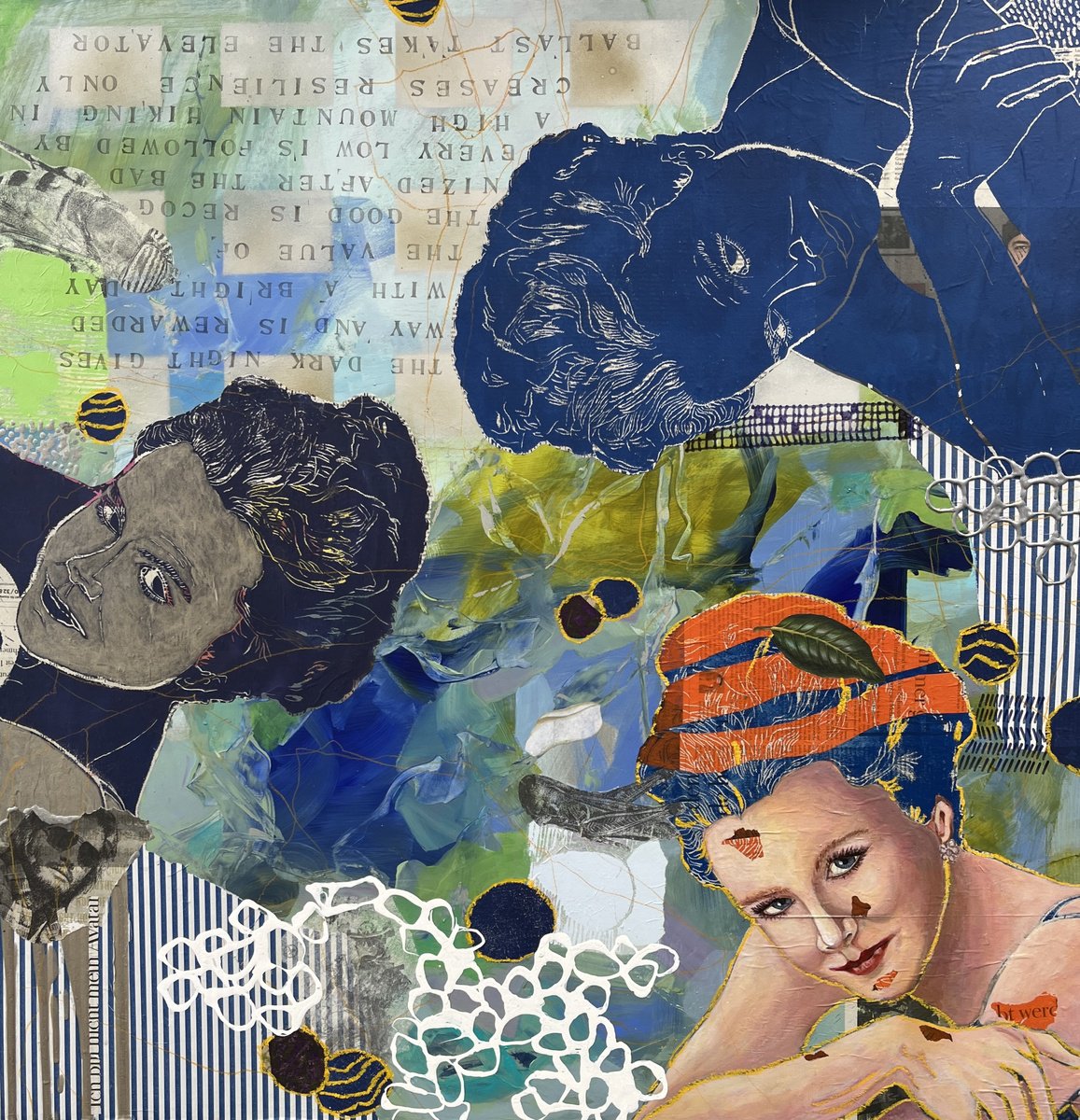 Expressive Portrait Painting By Marita Tobner, 43 X 43", Only Ballast Take The Elevator, Original Artwork