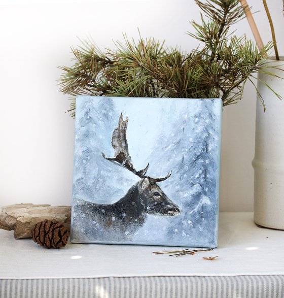 Elk in the Snowy Forest