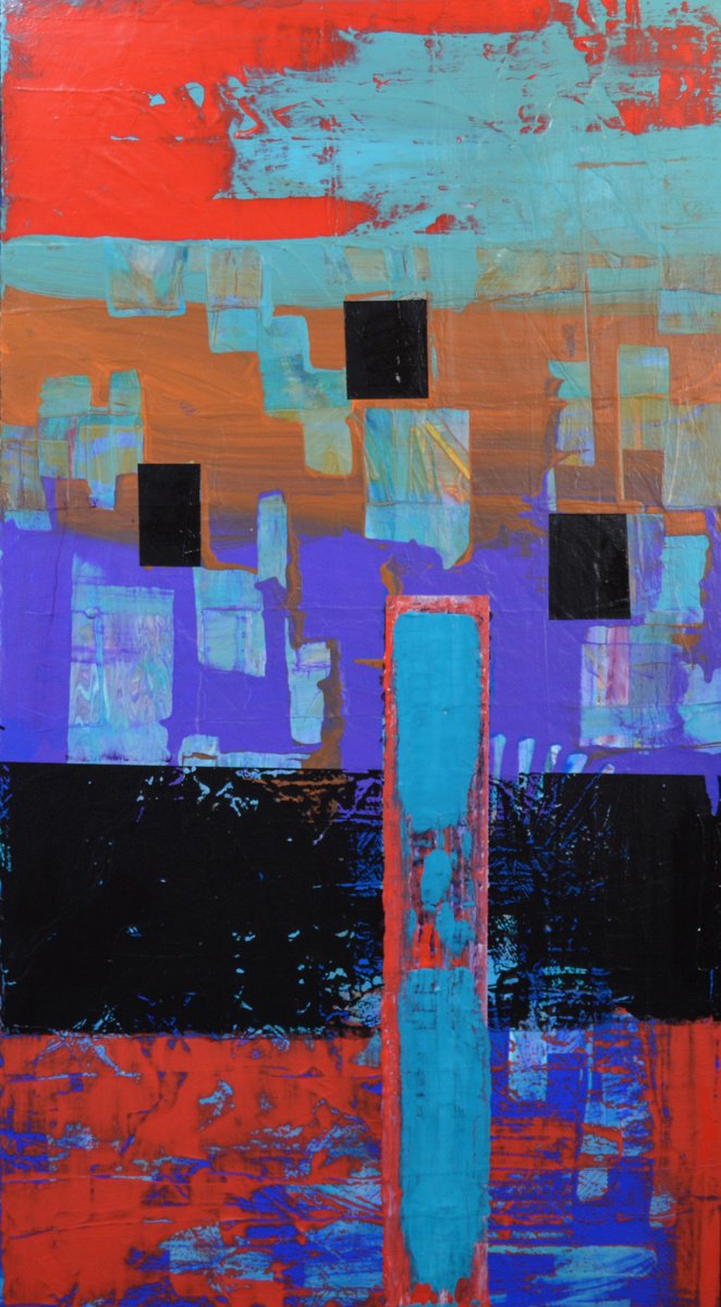 Geometric Abstract Acrylic Painting By Lucian Richards, 22 X 40", End Game, Original Artwork