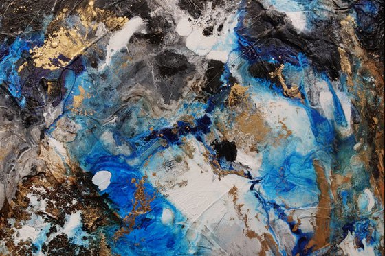 Coastal Grunge 250cm x 150cm Blue Rust Black Abstract Art