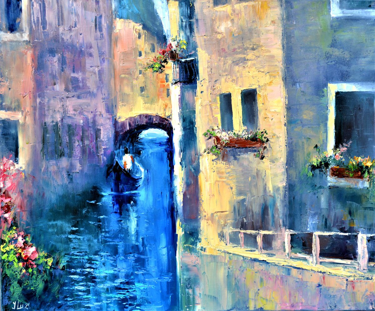 Expressive Landscape Oil Painting By Elena Lukina, 24 X 20, Venice, I Miss You, Original Artwork