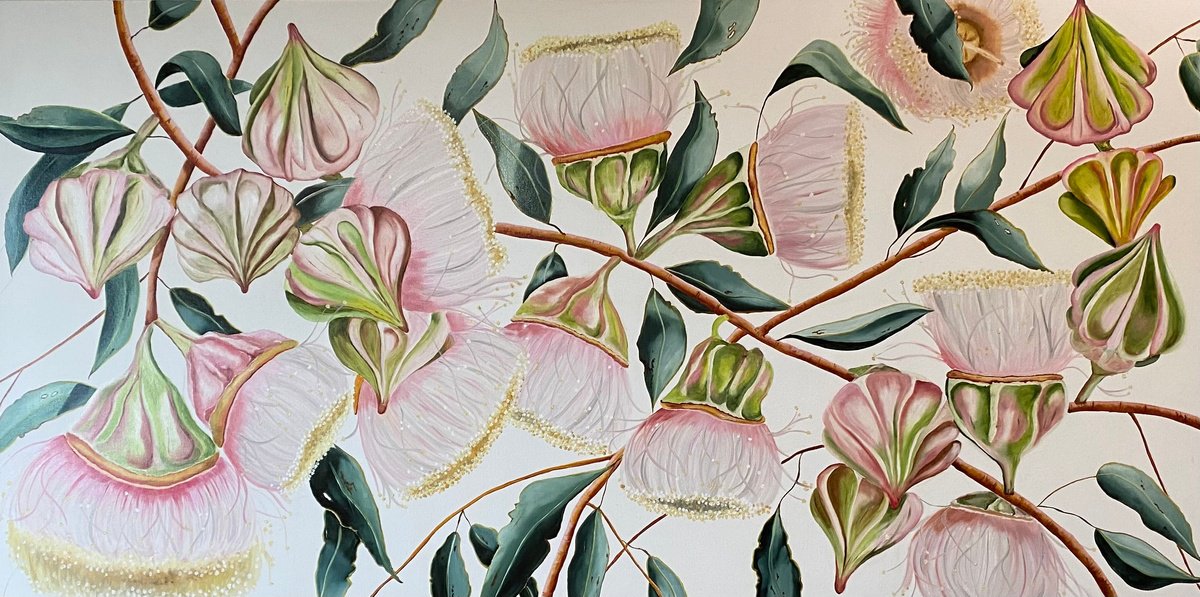 Organic Botanical Screenprint By Wendy Peters, 72 X 36", Gum Nut Meringue, Original Artwork