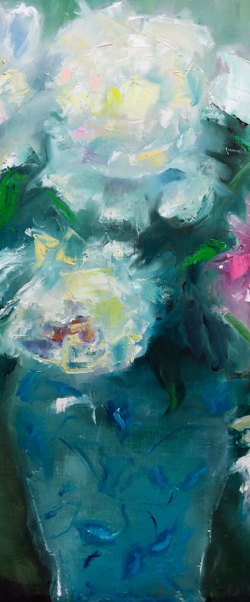 Abstract peony painting by Anna Lubchik