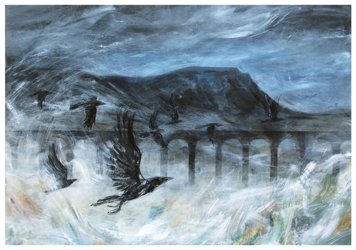 Impressionistic Landscape Painting By John Sharp, 36 X 26, Crows, Ribblehead, Yorkshire, Original Artwork