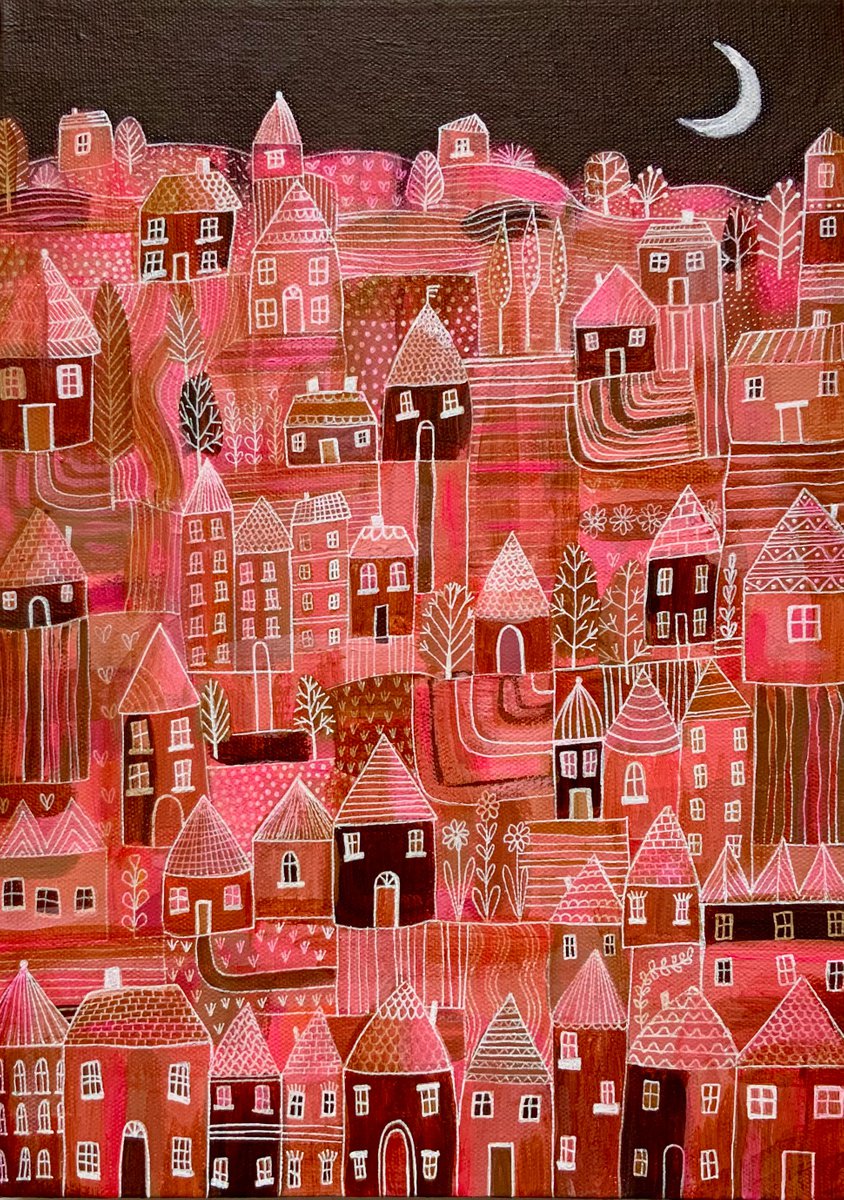 Patchwork Village, abstract canvas painting by Janice MacDougall