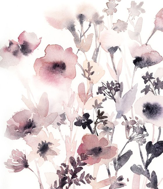 Pink Flowers Watercolor Painting