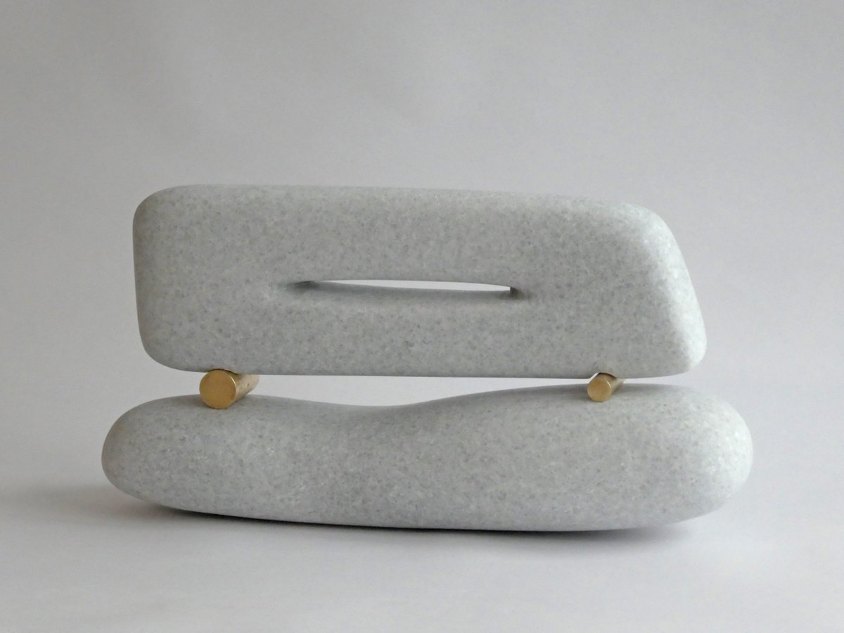 Organic Abstract Stone Sculpture By Fieke De Roij, 16 X 9, Ice Gray Appearance, Original Artwork