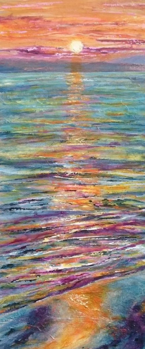 Sunglow over the Sea (semi-abstract seascape) by Michele Wallington
