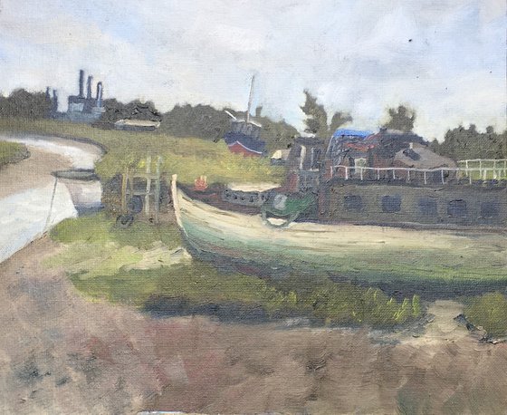 Old boats at Rye,  Oil painting