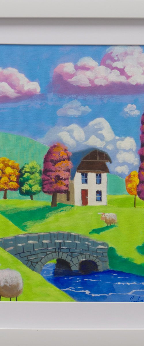 Folk Art Scene with sheep by Gordon Bruce