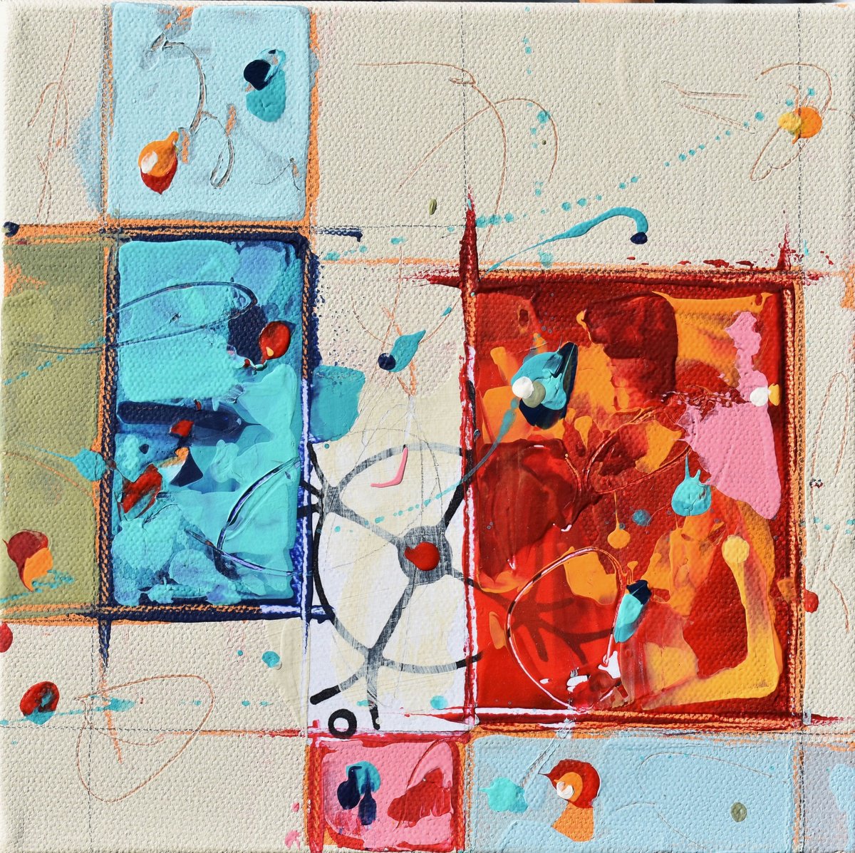 Abstract Painting By Cynthia Ligeros, 8 X 8, Intersphere Abstract, Original Artwork