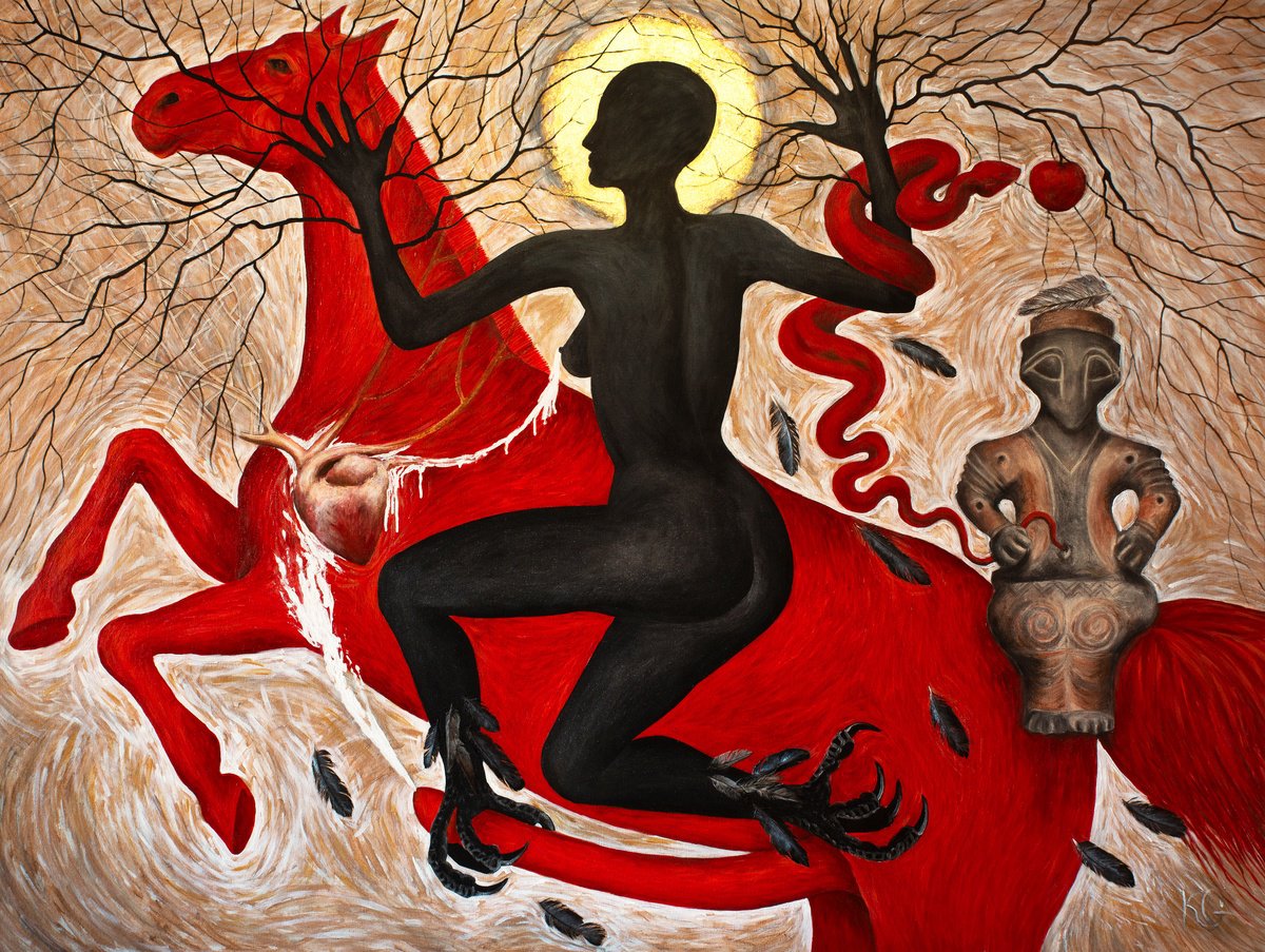 Black Ishtar On A Red Stallion by Kateryna Goncharova
