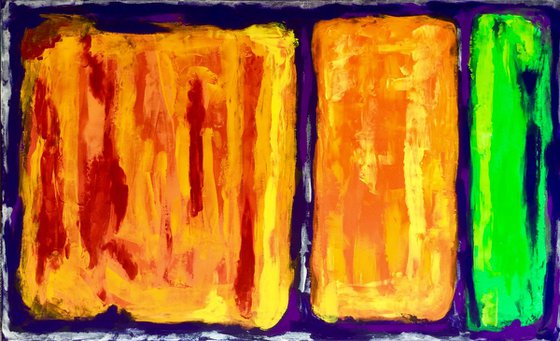 RED YELLOW ORANGE GREEN PURPLE acrylic painting inspired by Mark Rothko