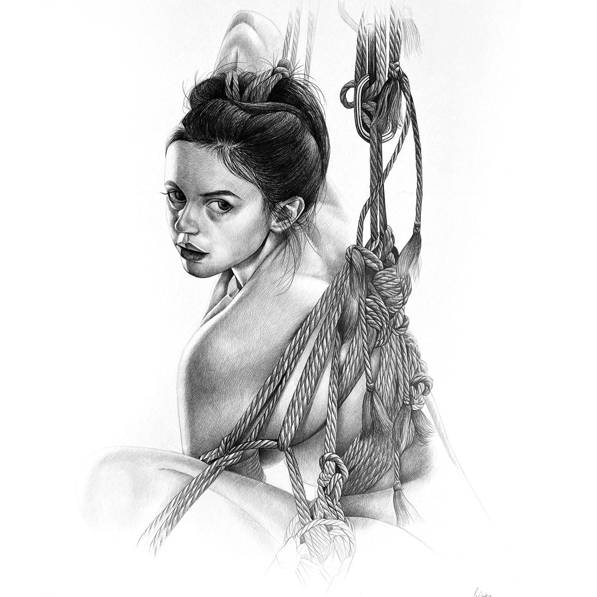 Graphic Portrait Drawing By Anastasia Parfilo, 16 X 20, She, Original Artwork