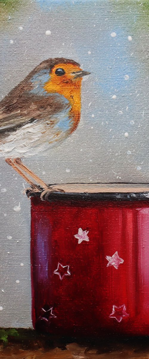 Winter Robin Bird, Xmas Art by Natalia Shaykina
