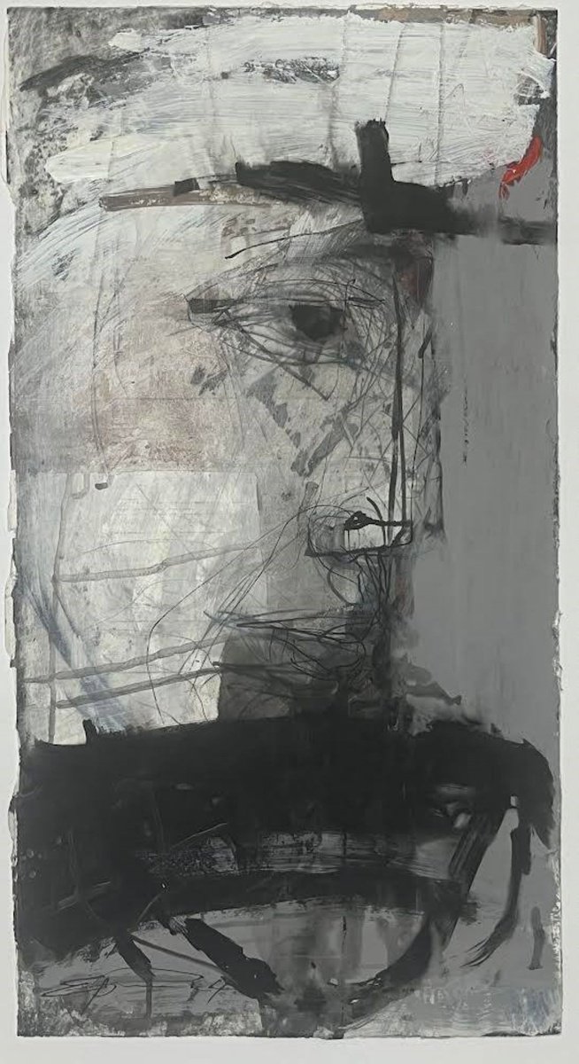 Expressive Portrait Ink Drawing By Eduard Belsky, 15 X 29, Night, Original Artwork