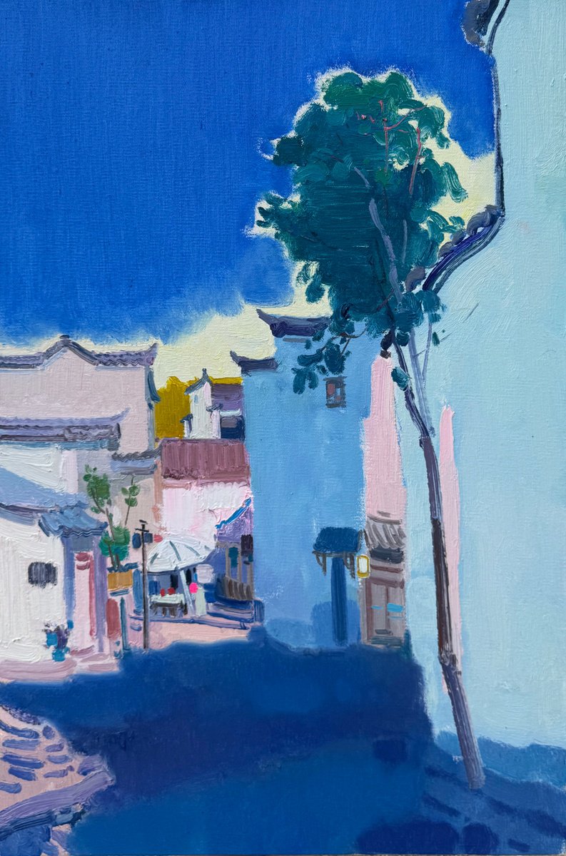 Impressionistic Landscape Oil Painting By Jianzhe Chon, 24 X 35, Village 245, Original Artwork