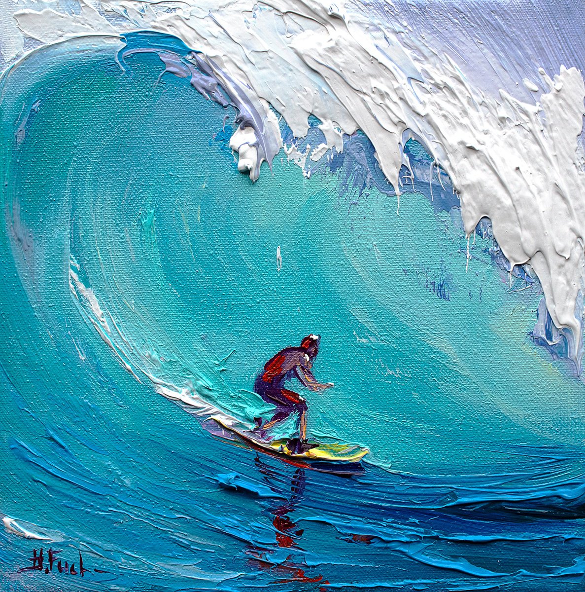 Surfer Painting Miniature by Bozhena Fuchs