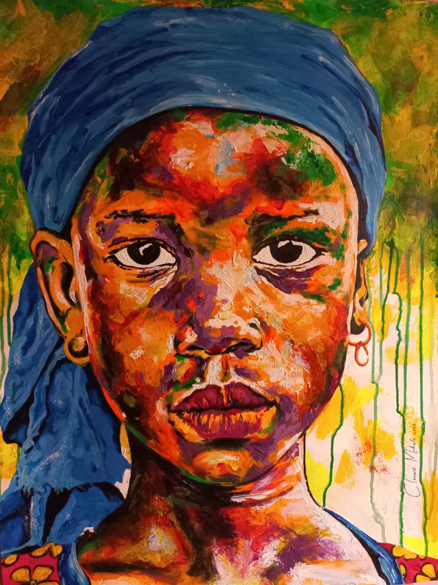 Expressive Portrait Acrylic Painting By Clement Mohale, 20 X 26, Visionary, Original Artwork