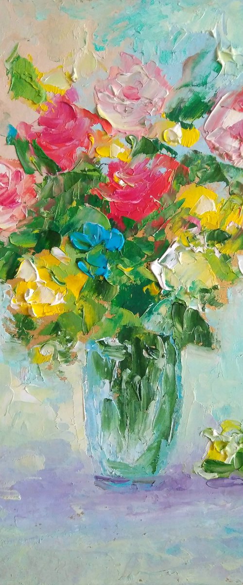Bouquet Painting Floral Original Art Small Artwork Flower Still Life Wall Art Impasto Oil Panting by Yulia Berseneva