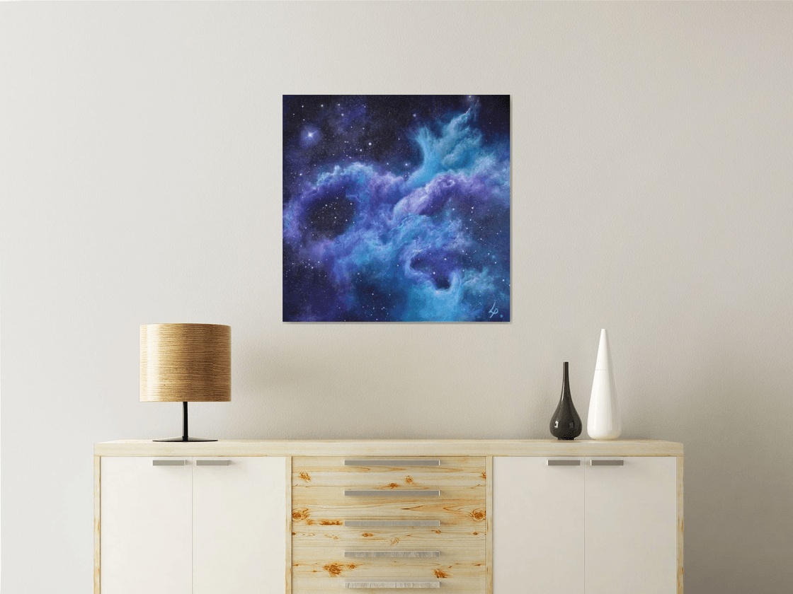 'Far Above THe World' Space Art, Fingerpainted Acrylic painting by
