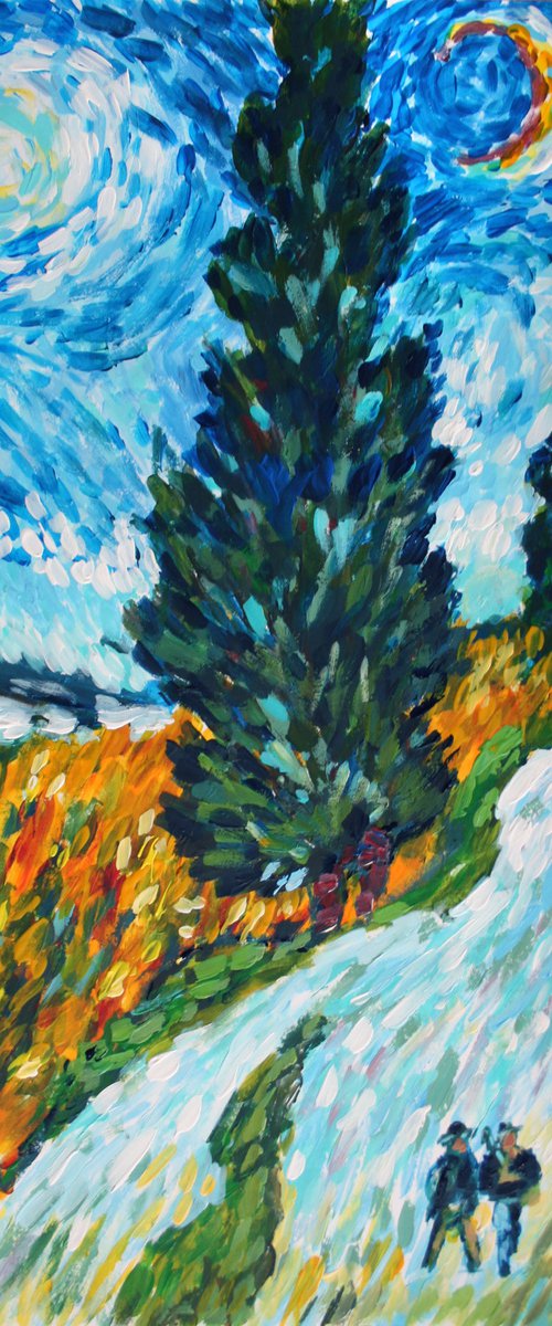 Country road in Provence at night... Van Gogh. Free copy by Salana Art / Svetlana Samovarova