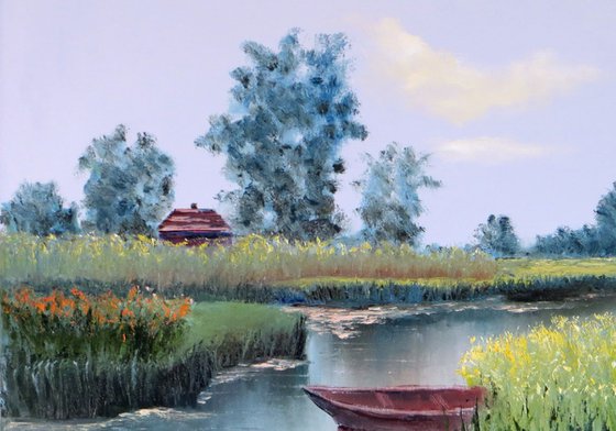 Rural landscape with a boat