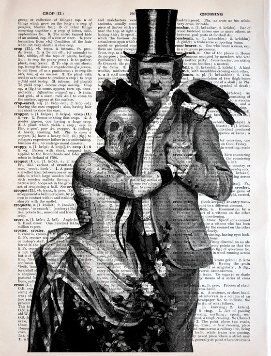 Edgar Allan Poe And Lady Skull - Collage Art Print on Large Real English Dictionary Vintage Book Page