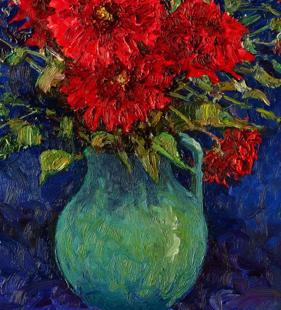 Red Georginas in a Vase