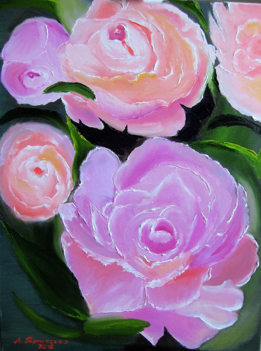 Peony. Original Oil Painting on Canvas. 18 x 24. 46 x 61 cm. by Alexandra Tomorskaya/Caramel Art Gallery