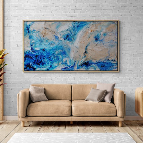 Sapphire Casbah 190cm x 100cm Blue Cream Textured Abstract Art