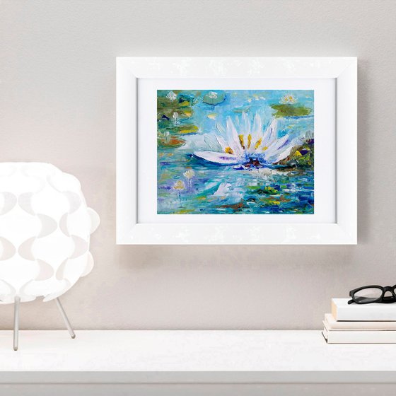 Lotus Painting Original Art Water Lily Artwork Small Floral Wall Art Flower Oil Painting